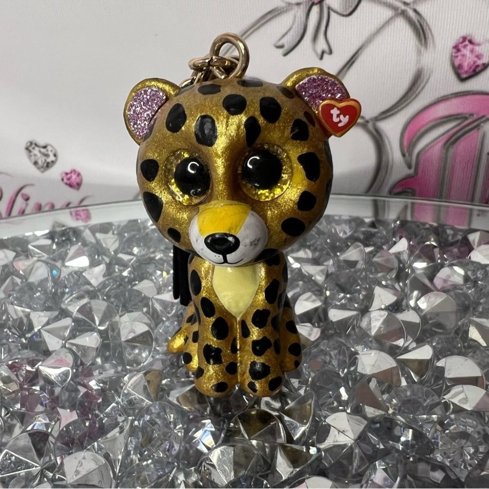 TY cheetah keychain charm sparkly cute metallic 🐆 adorable hangable decor